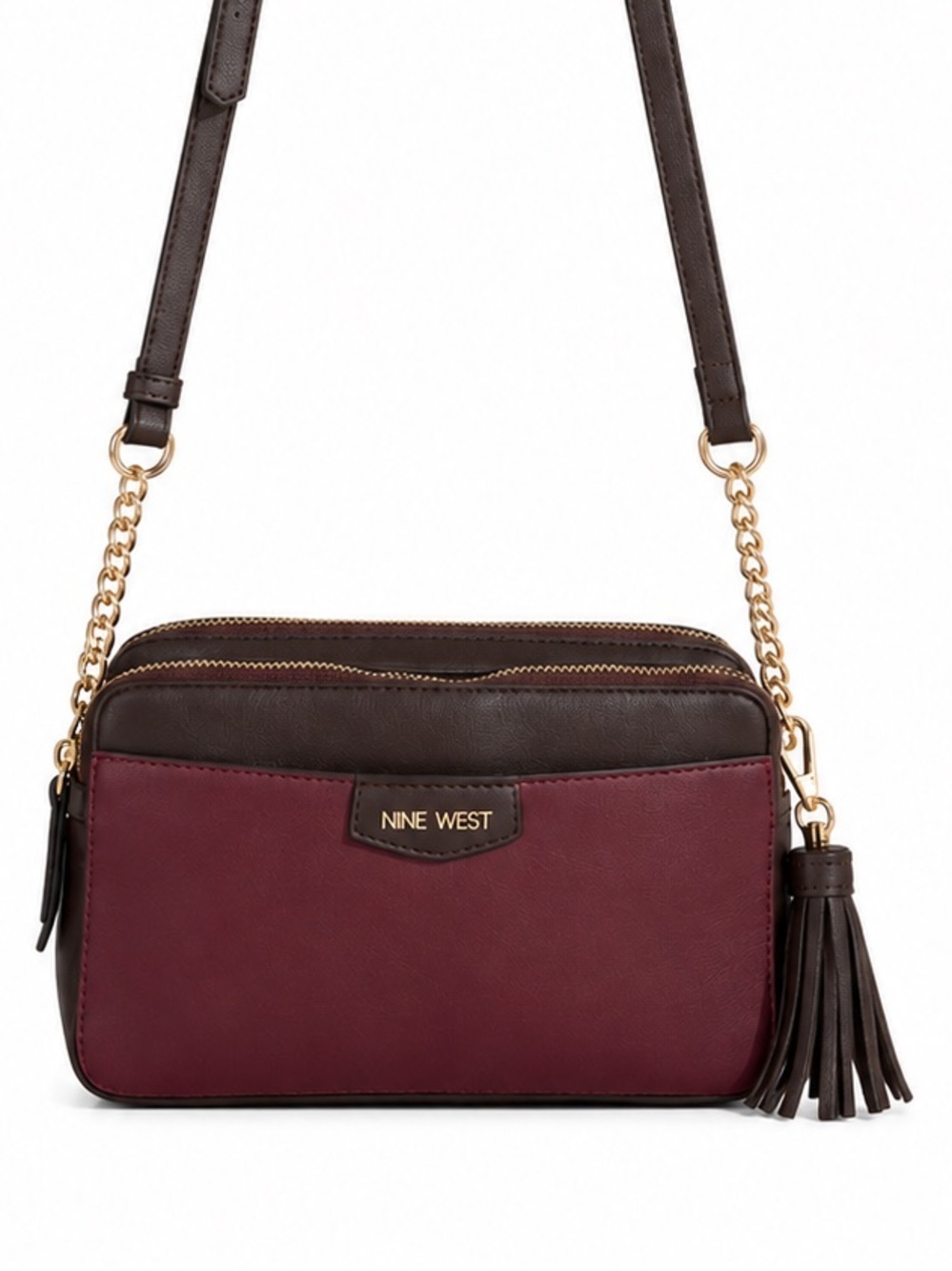 Nine West Burgundy Camera Crossbody Bag Double Zip Organizer Purse - Picture 3 of 12